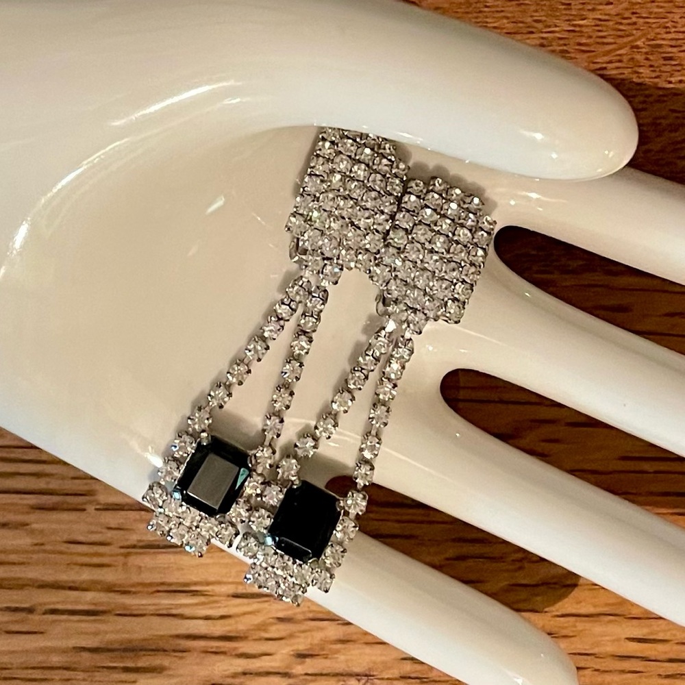 Vintage Rhinestone Dangle Earrings Clip On